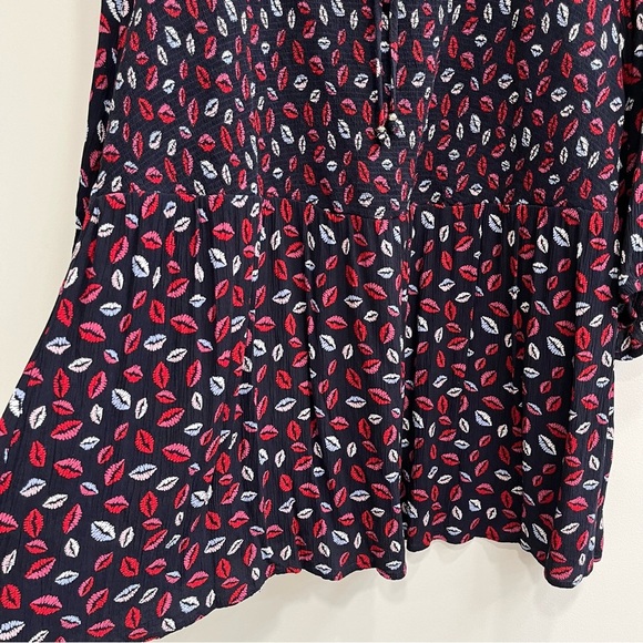 Ulla Popken Smocked Lip Print Blouse Tunic Top Flowy 3/4 Sleeves Size 20/22 - Picture 6 of 12